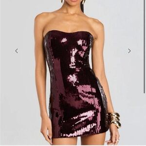 Retrofete Strapless Sequin Dress in Burgundy and Black